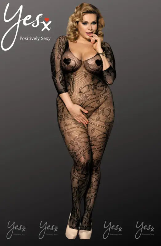 Experience Elegance with the YesX YX812Q Bodystocking in Three Quarter Sleeves - One Size (Plus)