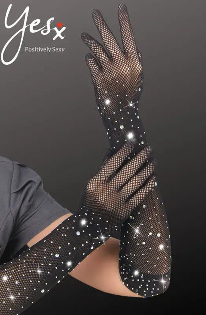 Experience Elegance with Yesx YX861 Sparkly Glamorous Black Fishnet Gloves