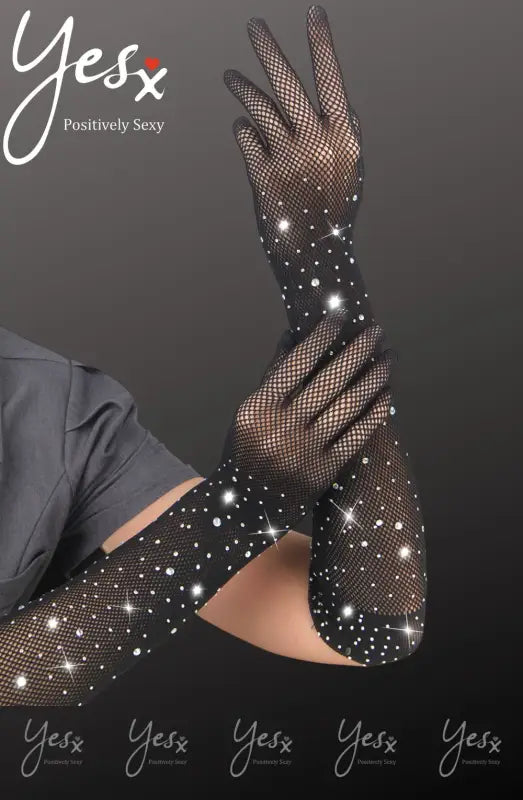 Experience Elegance with Yesx YX861 Sparkly Glamorous Black Fishnet Gloves
