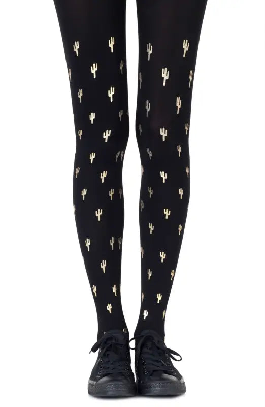 Experience Elegance with Zohara Prickly Pear Gold Print Tights