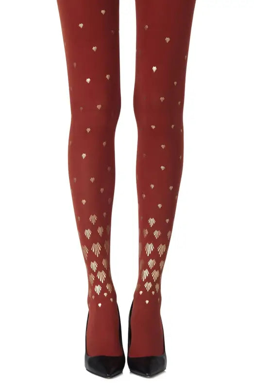 Experience Elegance with Zohara Shell Out Rust Print Tights