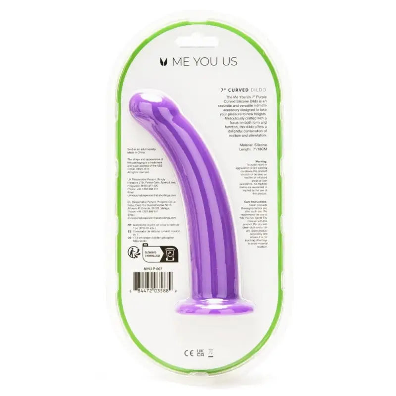 Experience Pleasure with the Me You Us 7 Inch Purple Curved Silicone Dildo