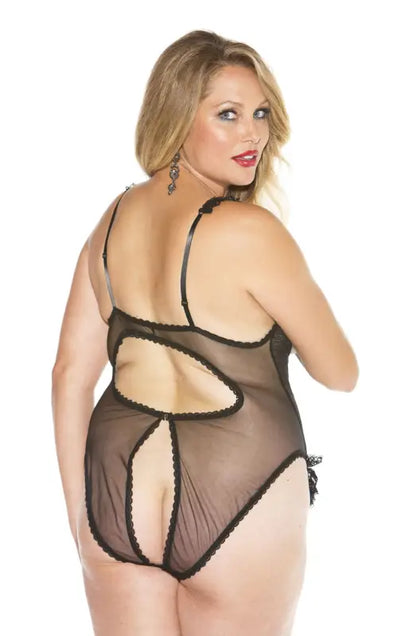 Experience Seduction with the XX2497 Black Teddy’s Convenient Crotch Opening - 5X/6X
