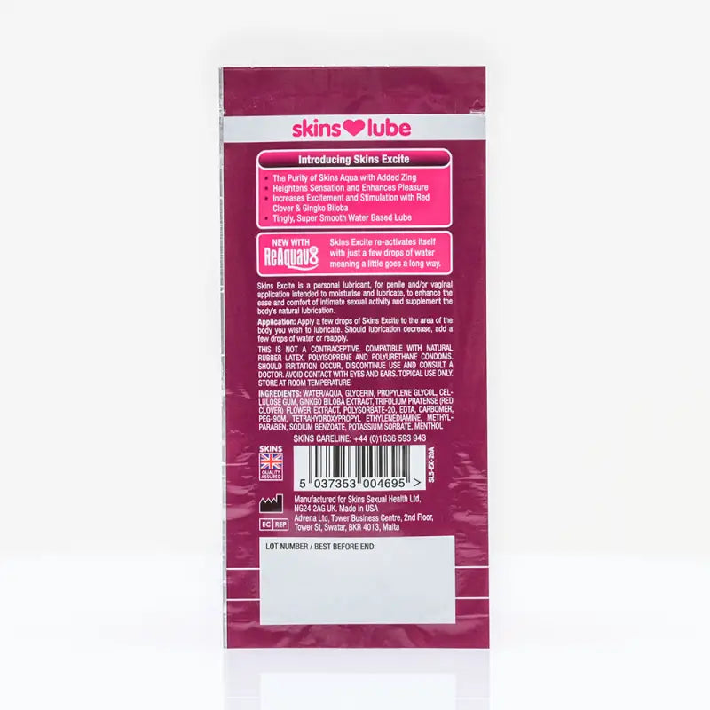 Skins Excite Tingling Water Based Lubricant - 5ml Foil