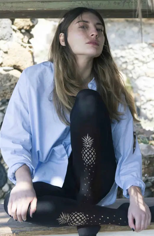 Experience Tropical Bliss with Zohara Gold Print Tights