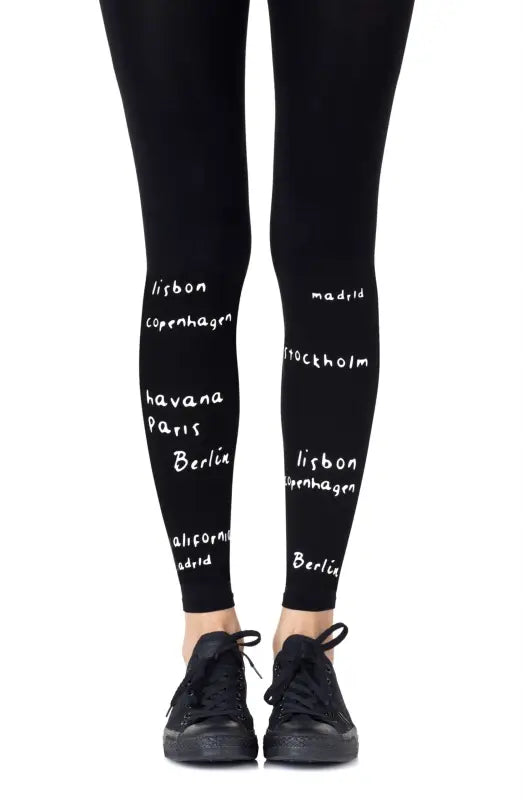 Explore the World in Zohara Bucket List White Print Footless Tights