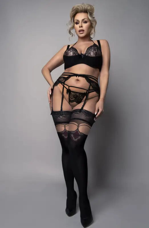 Exquisite Plus-Size Ladies’ Black Skin Hold Ups for Ultimate Comfort
