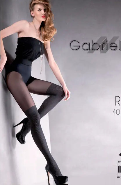 Gabriella Fantasia Rita Faux Knee High Design Tights in Black