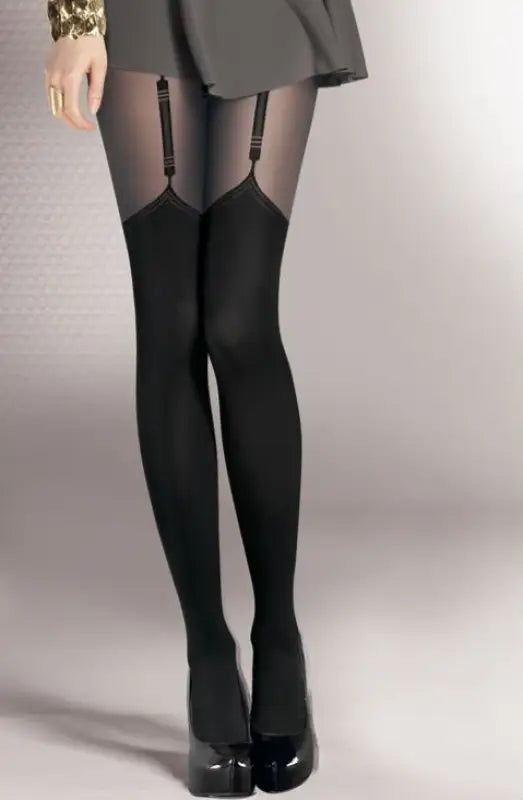 Gabriella Fantasia Valery Suspender Design Tights in Black