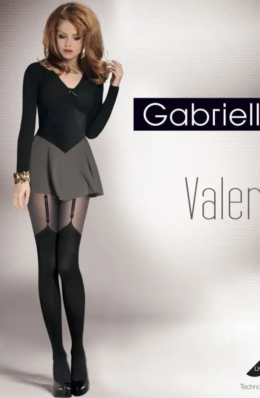 Gabriella Fantasia Valery Suspender Design Tights in Black