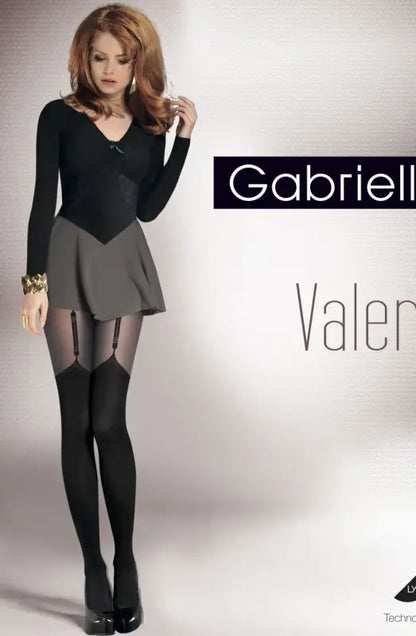 Gabriella Fantasia Valery Suspender Design Tights in Black