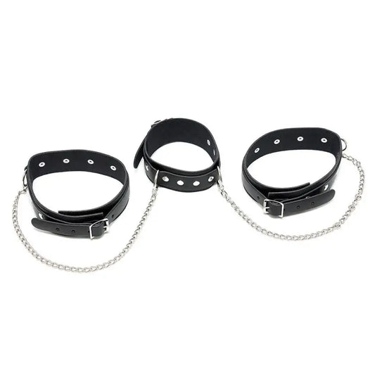 Genuine Leather Neck and Leg Chain Cuffs for Enhanced Restraint Experience