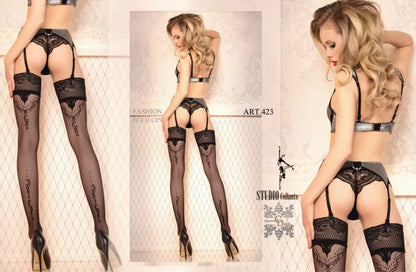 Gorgeous Pair of Hold Ups Nero with Charming Swirl Pattern