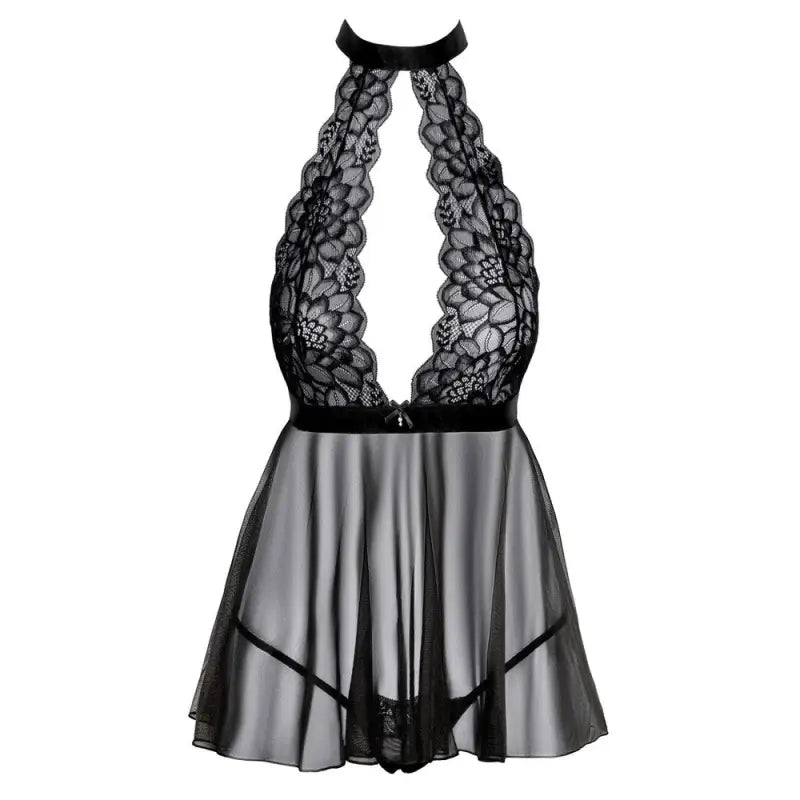 Halterneck Flared Babydoll with Satin Waist Strap