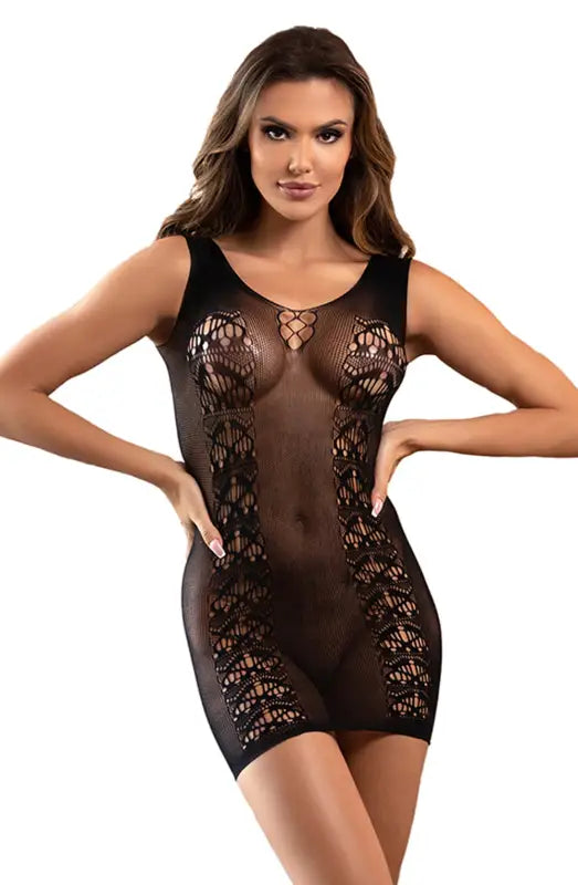 Ignite Desire with the YesX YX820 Black Sleeveless Bodystocking Dress - One Size