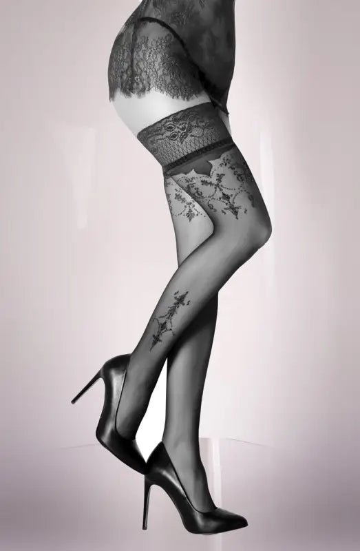 Ignite Passion with Black Secret BS133 Hold Ups Featuring Bordeaux Detailing