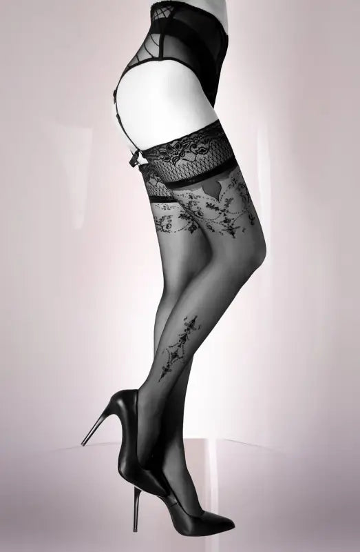 Ignite Passion with Black Secret BS133 Hold Ups Featuring Bordeaux Detailing