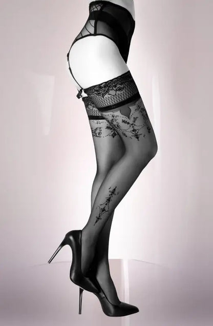Ignite Passion with Black Secret BS133 Hold Ups Featuring Bordeaux Detailing