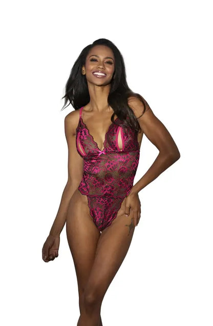 Ignite Passion with Hot Pink Lace Teddy Lingerie by Shirley of Hollywood