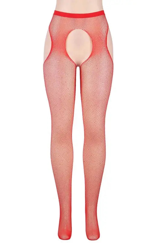 Ignite Passion with YesX YX852 Sparkly Red Fishnet Crotchless Tights - XS/M