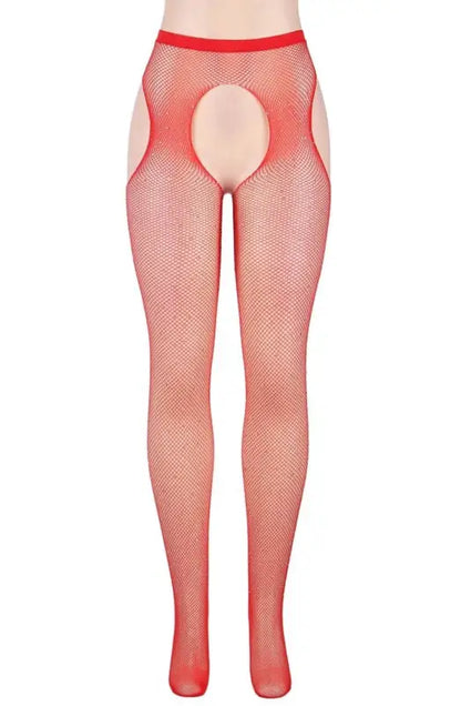 Ignite Passion with YesX YX852 Sparkly Red Fishnet Crotchless Tights - XS/M