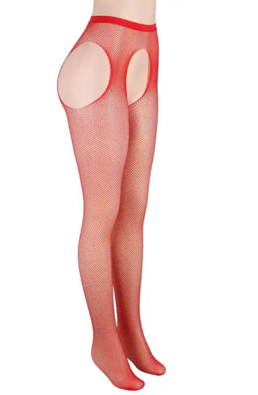 Ignite Passion with YesX YX852 Sparkly Red Fishnet Crotchless Tights - XS/M