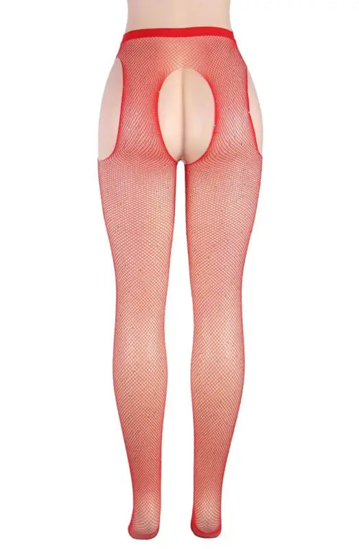 Ignite Passion with YesX YX852 Sparkly Red Fishnet Crotchless Tights - XS/M