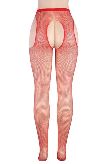 Ignite Passion with YesX YX852 Sparkly Red Fishnet Crotchless Tights - XS/M