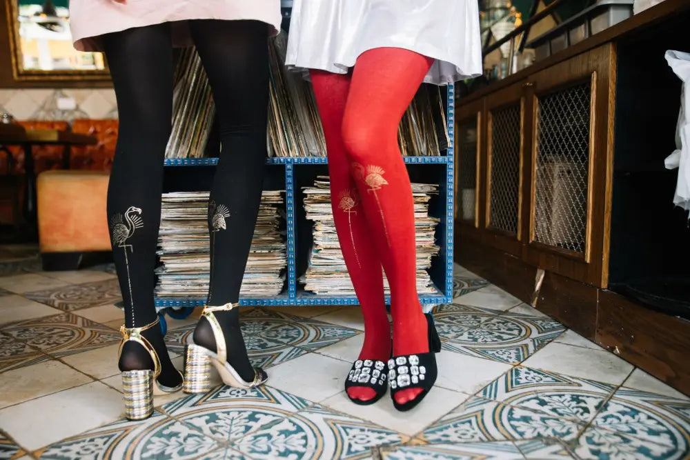 Ignite Passion with Zohara Miami Night Black Tights Featuring Flamingo Design