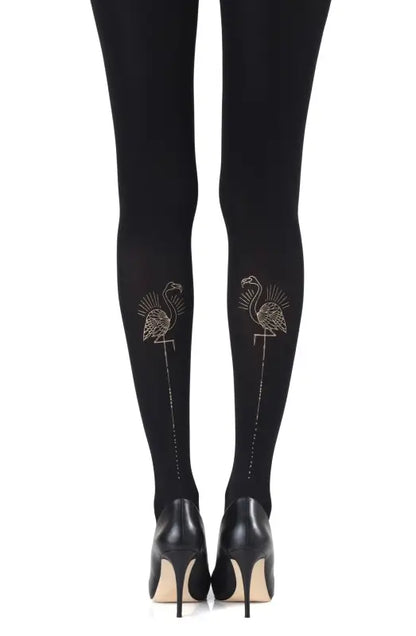 Ignite Passion with Zohara Miami Night Black Tights Featuring Flamingo Design