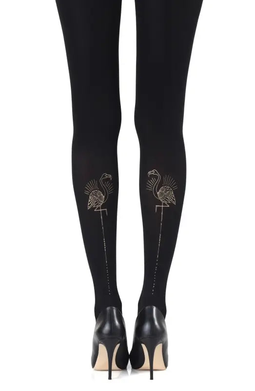 Ignite Passion with Zohara Miami Night Black Tights Featuring Flamingo Design