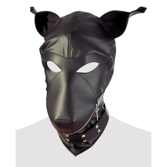 Imitation Leather Dog Mask with Zipper and Decorative Collar