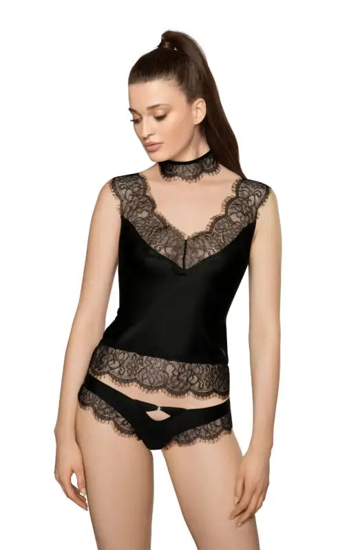 Indulge in Elegance with the Roza Sija Black Shirt and Eyelash Lace