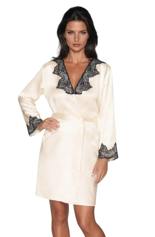 Irall Juniper Cream Short Style Satin Dressing Gown for Elegant Comfort