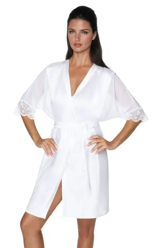 Irall Sharon Dressing Gown in White with Elegant Transparent Chiffon