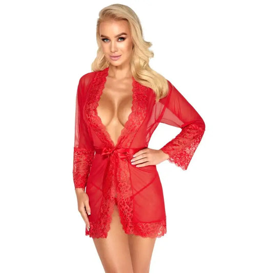 Kissable Kimono Red with Shimmering Gold Reflections and Satin Tie Belt