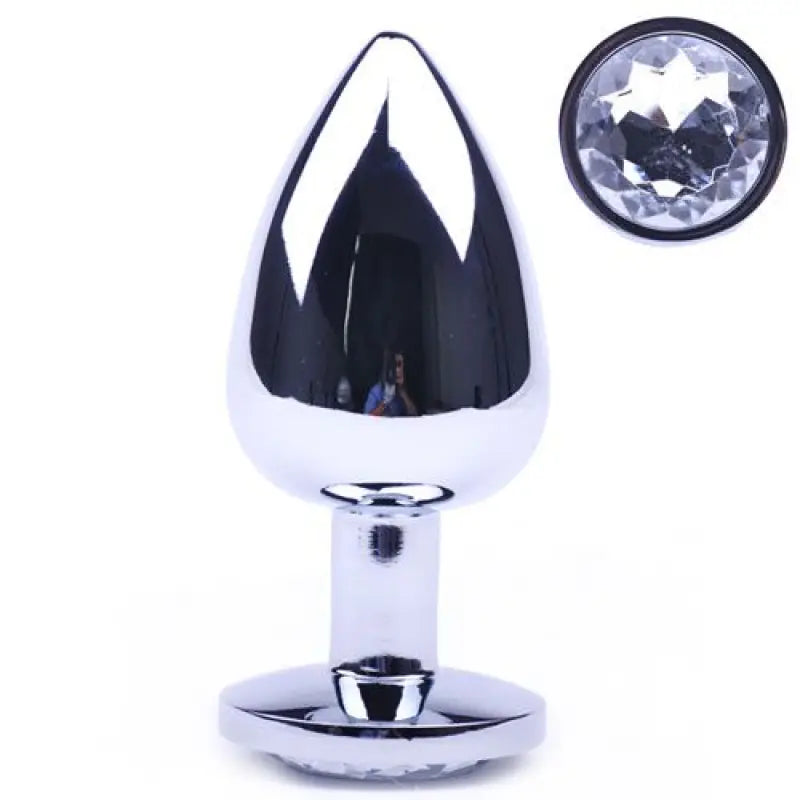 Large Metal Anal Plug with Clear Crystal for Ultimate Pleasure