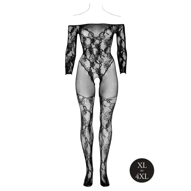 Le Desir Bodystocking with Off Shoulder Long Sleeves in Plus Sizes