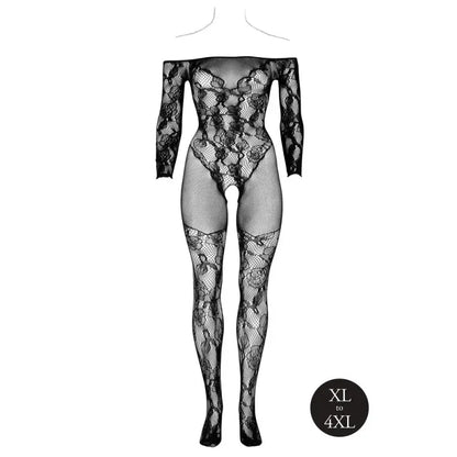 Le Desir Bodystocking with Off Shoulder Long Sleeves in Plus Sizes