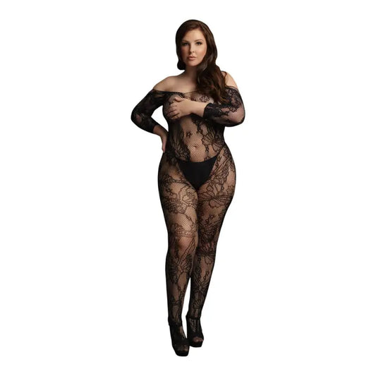 Le Desir Lace Sleeved Bodystocking for Plus Sizes 14 to 20