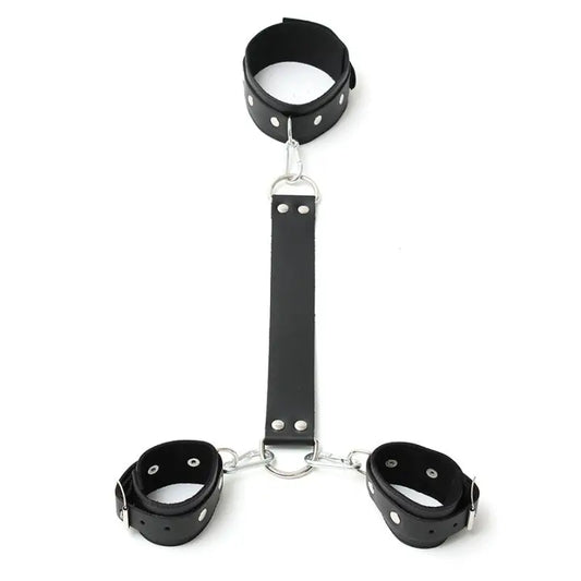 Leather Neck and Wrist Cuffs with Adjustable Buckles and Carabine Hooks