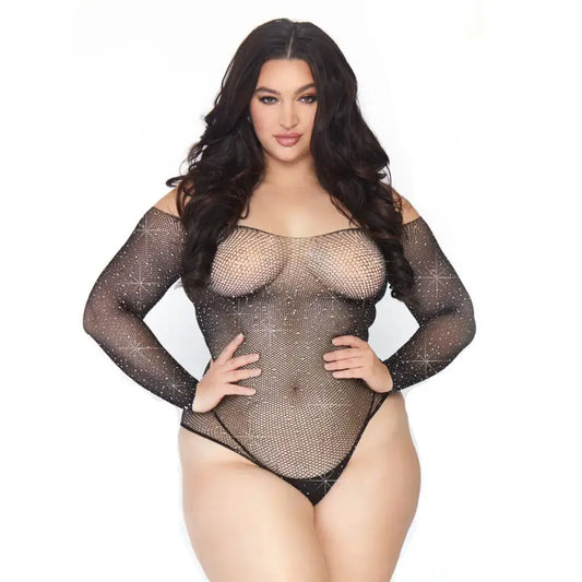Leg Avenue Crystalized Long Sleeve Body for Plus Size UK 14 to 18