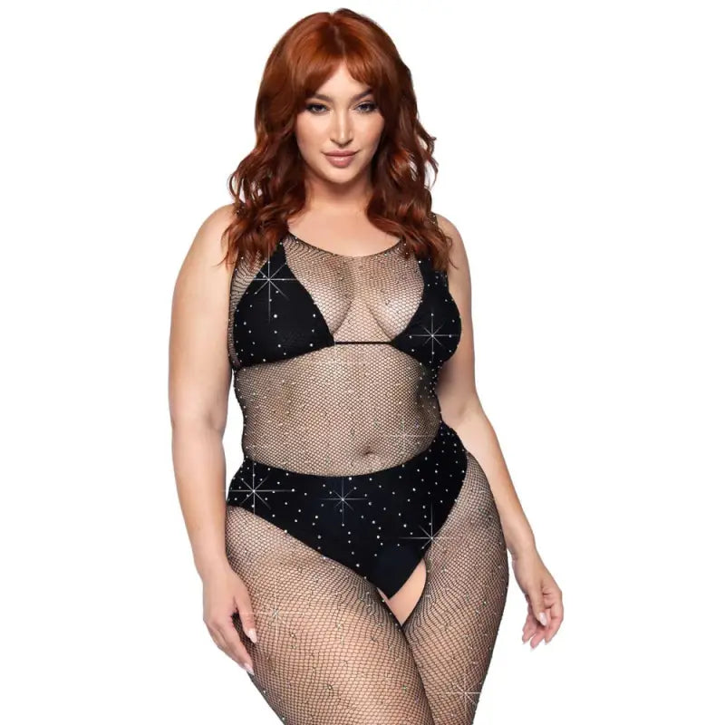 Leg Avenue Crystalized Net Bodystocking in Plus Size 14 to 18