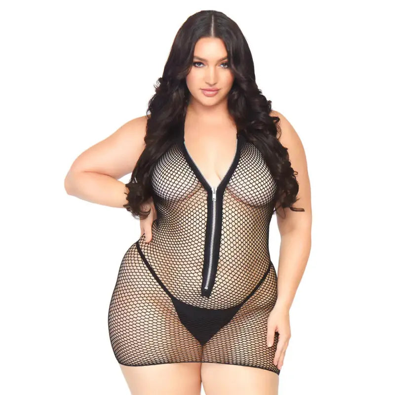 Leg Avenue Fishnet Zip Up Dress in Plus Size UK 14 to 18