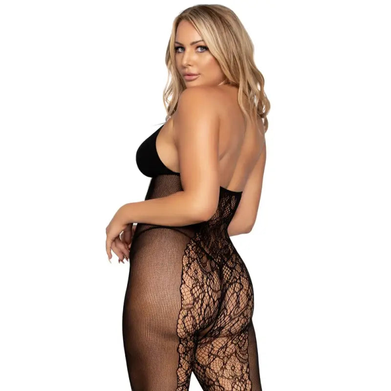 Leg Avenue Lace and Opaque Bodystocking in UK Size 6 to 12