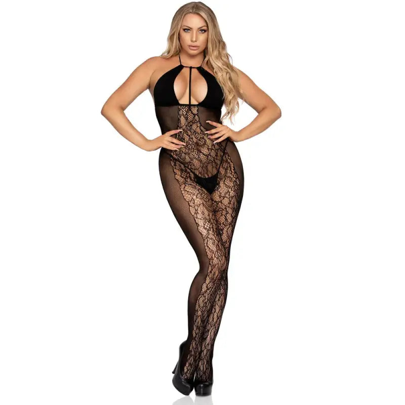 Leg Avenue Lace and Opaque Bodystocking in UK Size 6 to 12