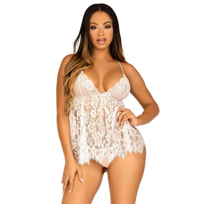 Leg Avenue Lace Babydoll with G String Panty in Floral Design