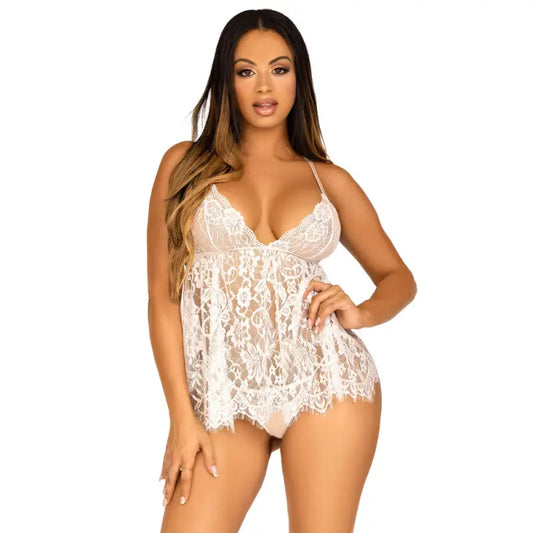 Leg Avenue Lace Babydoll with G String Panty in Floral Design