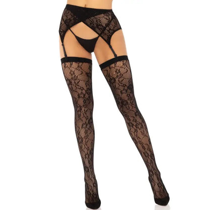 Leg Avenue Lace Stockings and Garterbelt Black Set