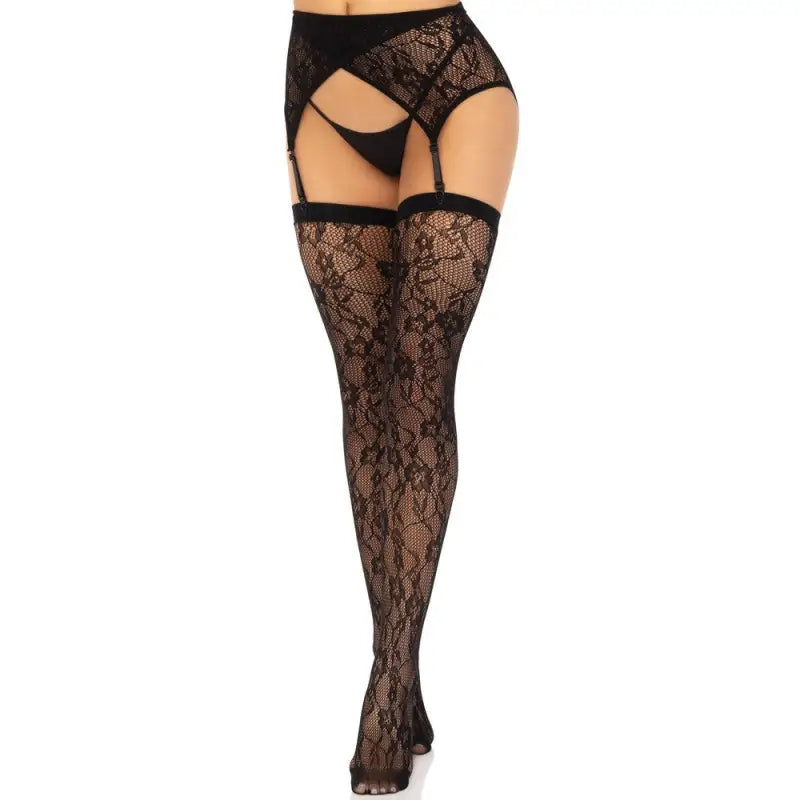 Leg Avenue Lace Stockings and Garterbelt Black Set